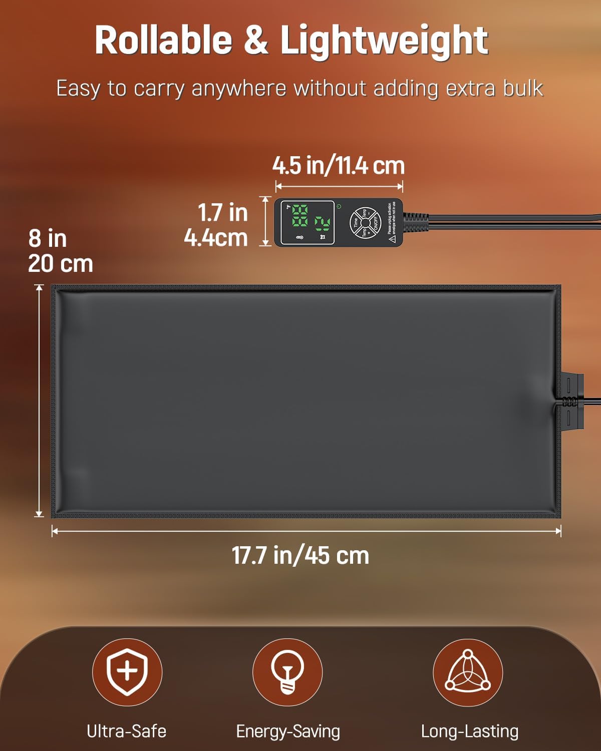 Pawfly Reptile Heat Pad with Thermostat & Timer - Reptile Heating Pads 25 W, 17.7 x 8 Inch Hermit Crabs Heating Pad, Heat Mat for Reptiles Turtles Frogs Snakes Lizards Geckos Plants Seedlings