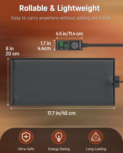 Pawfly Reptile Heat Pad with Thermostat & Timer - Reptile Heating Pads 25 W, 17.7 x 8 Inch Hermit Crabs Heating Pad, Heat Mat for Reptiles Turtles Frogs Snakes Lizards Geckos Plants Seedlings