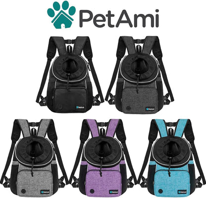 PetAmi Adjustable Dog & Cat Chest Carrier Backpack, Ventilated for Hiking & Camping, Small to Large Pets Up to 15 lbs, Dark Gray