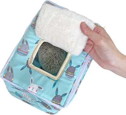Handmade Portable Sleeping Bag Pouch House Hideout Cave Habitat for Hedgehog Bed Guinea Pig Ferret Squirrel Small Animal Bed Nest House Cage Forest Hidey Curtain (Green)