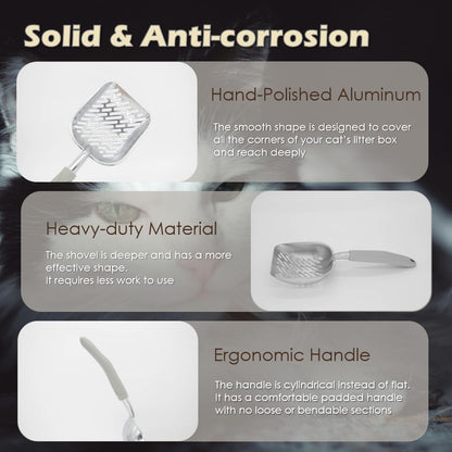 Metal Cat Litter Scoop with Holder, Aluminum Cats Litter Scooper Captures All Clumps, Heavy Duty Metal Kitty Scoopers with Holder, Cat Metal Scoop and Holder (Black)