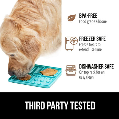 GORILLA GRIP BPA Free Silicone Lick Mat for Dogs, 49 Powerful Grip Suction Cups, Dishwasher and Freezer Safe Flexible Licking Pad for Dog Baths, Cat Grooming, Nail Trimming, Turquoise Pink 2 Pack