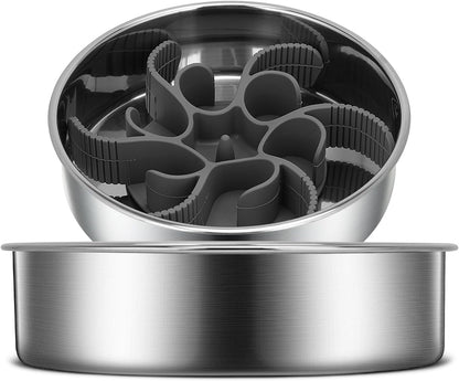 2-in-1 Slow Feeder Dog Bowls, Stainless Steel Pet Bowls with Silicone Feeder Insert, Removable Non-Slip Rubber Base for Dogs to Slow Down Eating (Medium Breed)
