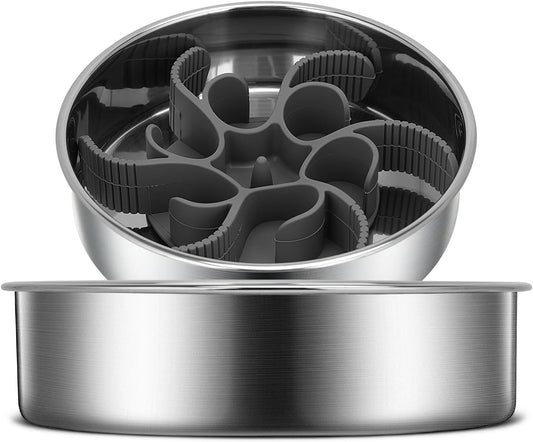2-in-1 Slow Feeder Dog Bowls, Stainless Steel Pet Bowls with Silicone Feeder Insert, Removable Non-Slip Rubber Base for Dogs to Slow Down Eating (Medium Breed)