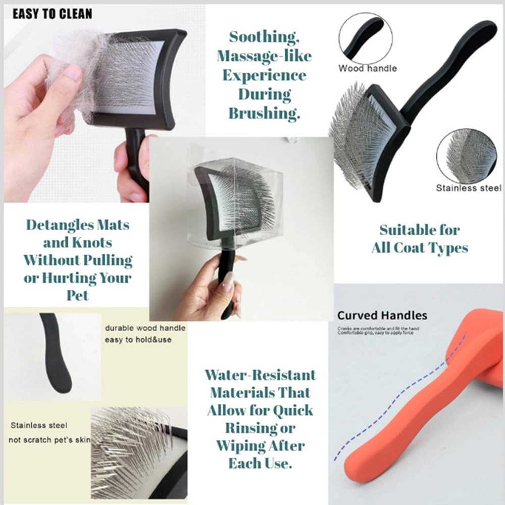 Slicker Brush Perfect For Dogs and Cats (Big and Medium Dogs, Goldendoodles, Labradoodles, Poodles and Cats) Curved Design for Thick, Fluffy, Detangled and Shedding Fur (Yellow, Small)