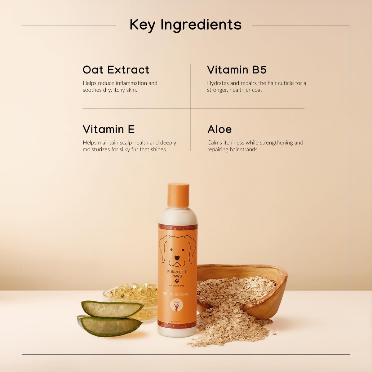 Pet Conditioner for Dogs & Cats – Hydrating Oat and Aloe for Sensitive, Itchy Skin – Gentle, Vegan, Cruelty-Free, Sulfate-Free, Paraben-Free – Sweet Honey Almond Scent – Made in USA by Purrfect Paws