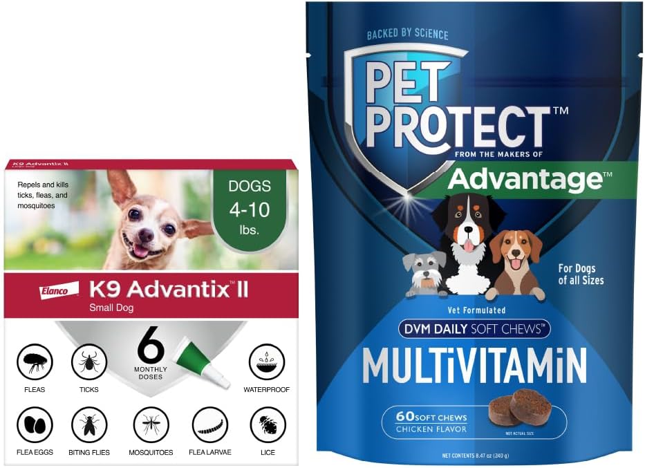 Bundle of K9 Advantix II Small Dog| Dogs 4-10 lbs. | 6-Mo Supply + Pet Protect Daily Multivitamin for Dogs | 60 Chews