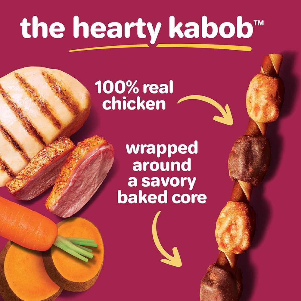 Hartz Oinkies Hearty Kabob Dog Treats with 100% Real Chicken, Duck, Sweet Potato & Carrot, Rawhide-Free, Natural Dog Treats, Highly Digestible Long Lasting Chews, 18 Count
