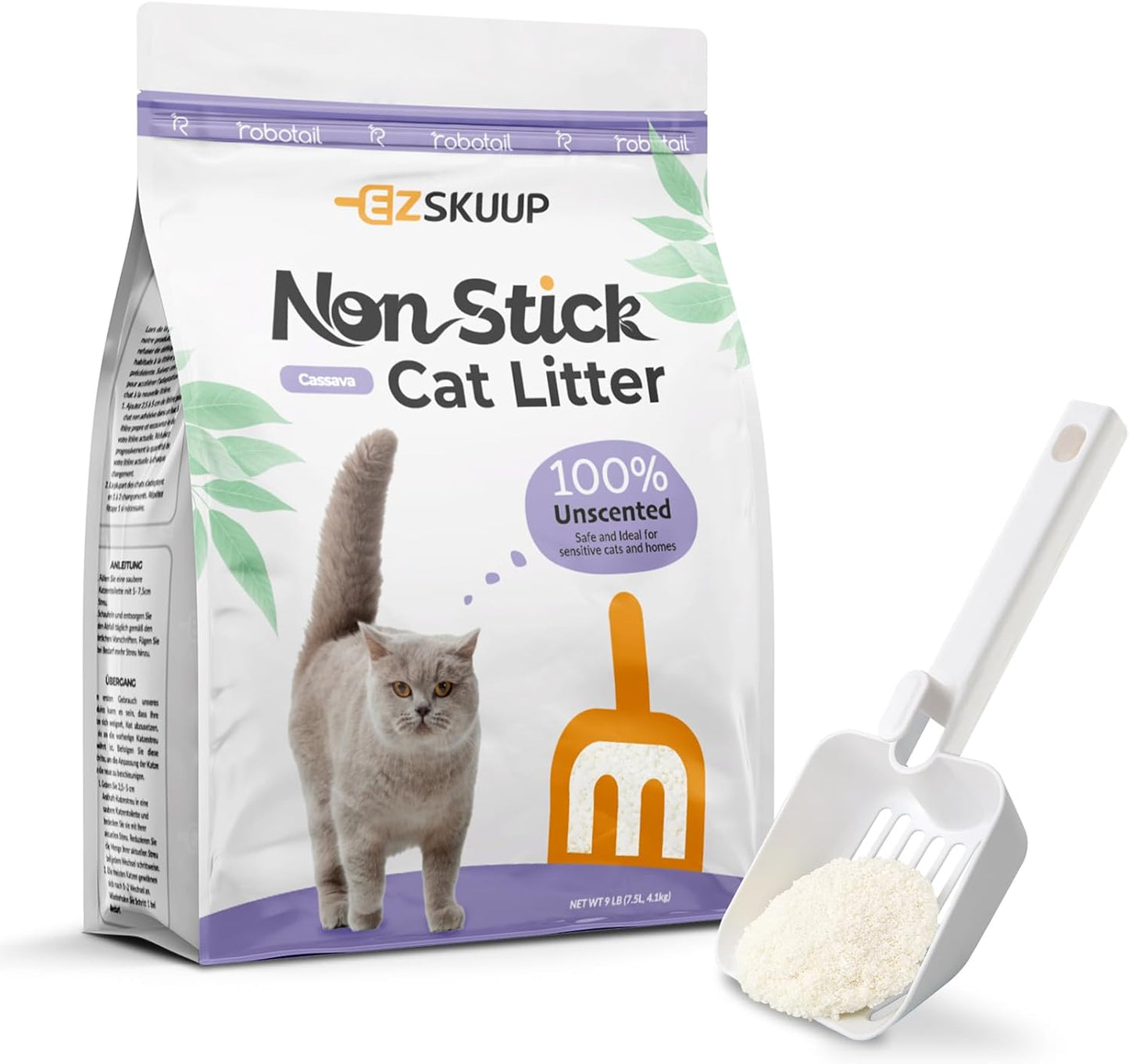 Non-Stick Ultra Clumping Cat Litter, Dust-Free Unscented Kitty Litter, Made of Pet Friendly Natural Cassava with Odor Control, Last Twice as Long as Clay Litter, 9 lbs (7.5 Liters) X 1 Pack