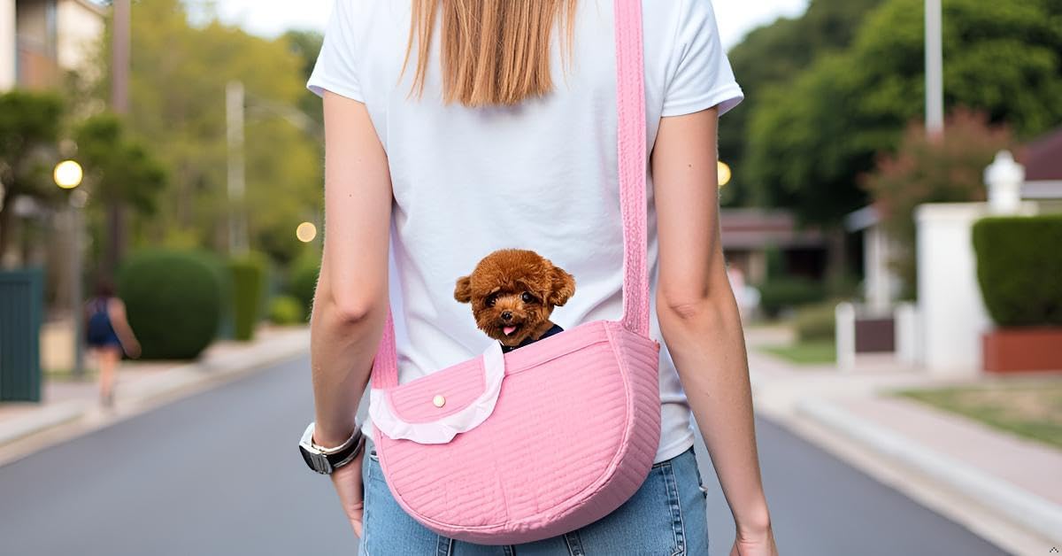Pet Sling Carrier for Small Dogs and Cats, Cotton Chest Purse with Storage Pocket, Pink, 5-14lbs Capacity, for mom Gifts,Hands-Free Travel (Pink, Large)
