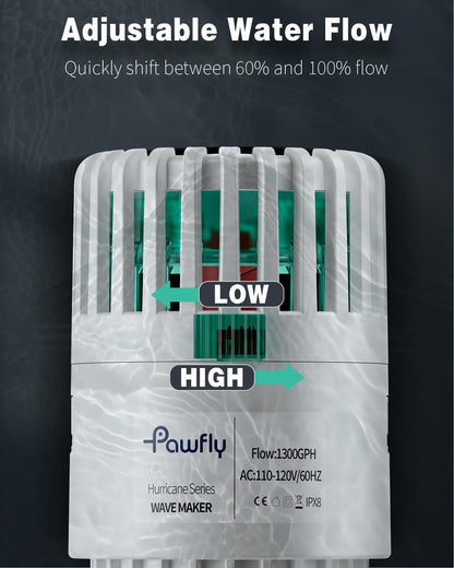 Pawfly Wave Maker for Aquarium, 1300 GPH Aquarium Powerhead, Quiet Submersible Wavemaker for 25-100 Gallon Fish Tanks, Water Circulation Pump with Strong Suction Cup Base