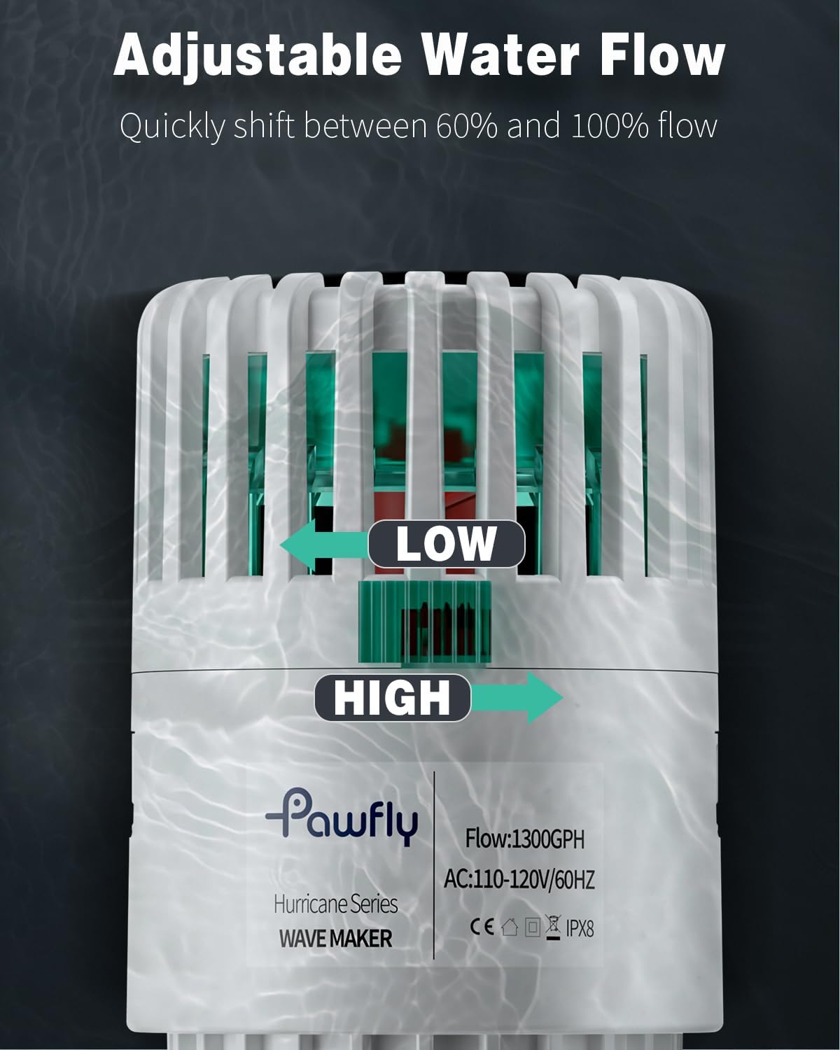 Pawfly Wave Maker for Aquarium, 1300 GPH Aquarium Powerhead, Quiet Submersible Wavemaker for 25-100 Gallon Fish Tanks, Water Circulation Pump with Strong Suction Cup Base