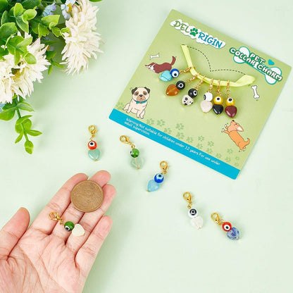 12pcs Evil Eye Heart Collar Pendants for Cat Dog, Gemstone Jewelry Charms Lampwork Pet Collar Pendants Clip-on Charms for Bag Decor Keychain Pet Necklace Training Home Decoration