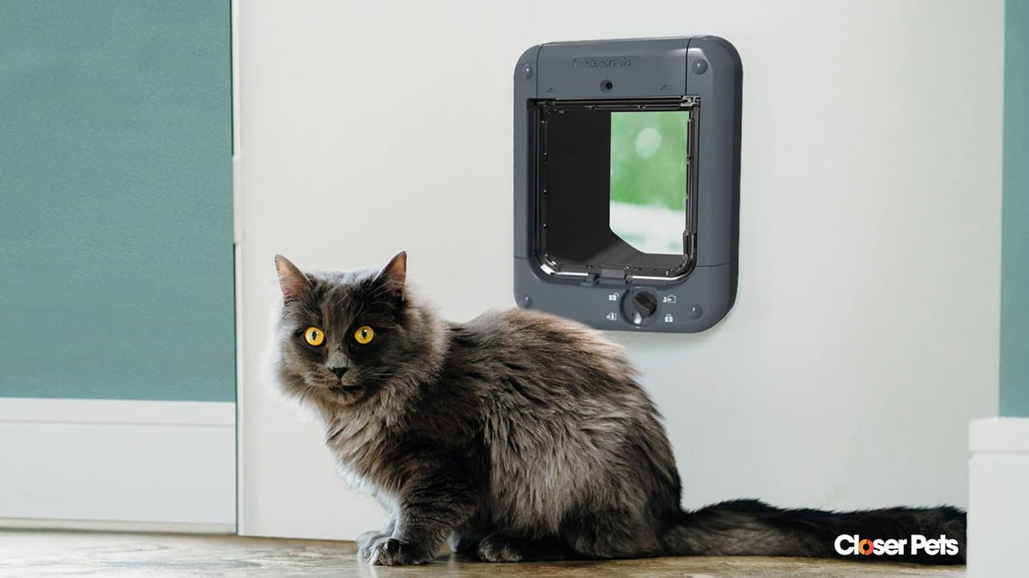Closer Pets Microchip Activated Cat Flap (360) - ISO and AVID Compatible, for Small to Medium Cats, Accommodates up to 30 Pets, for Single/Multiple glazing, UPVC, walls and Wood, Grey