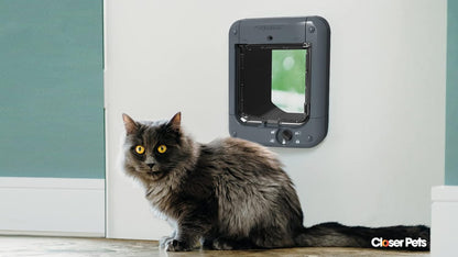 Closer Pets Microchip Activated Cat Flap (360) - ISO and AVID Compatible, for Small to Medium Cats, Accommodates up to 30 Pets, for Single/Multiple glazing, UPVC, walls and Wood, Grey