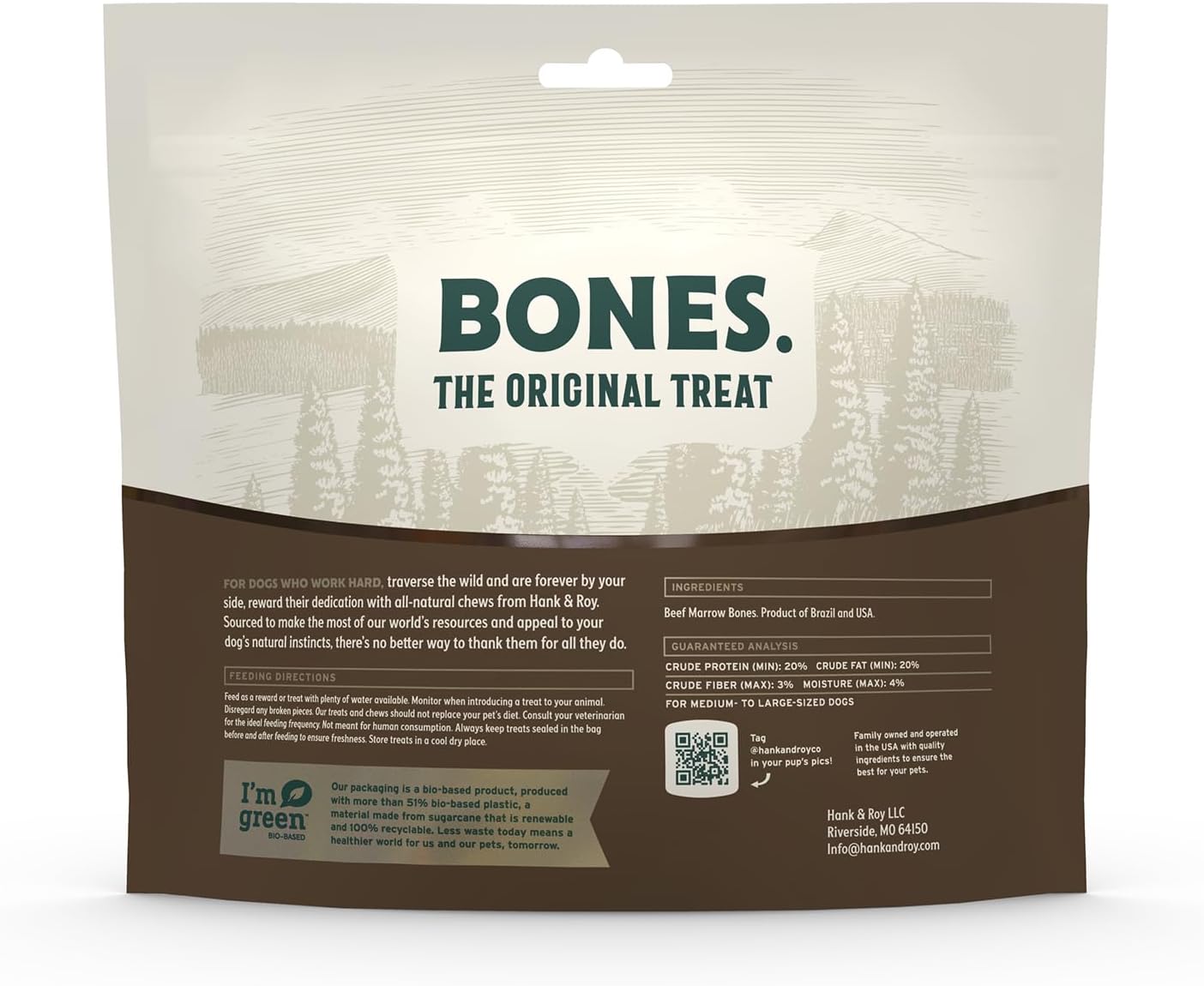 Hank & Roy All-Natural, Single-Ingredient Beef Marrow Bones for Dogs, Long Lasting, Engaging, High Collagen Bone Marrow Dog Bones, Individually Wrapped for Odor Control and Freshness