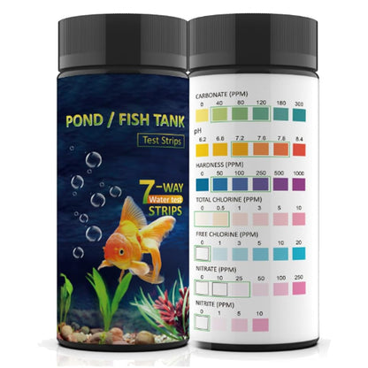 7IN1 Aquarium Test Strips - 50 Strips Aquarium Test Kit Fish Tank Test Kit Quick&Accurate Testing Freshwater&Saltwater Nitrate Nitrite Hardness Free Chlorine pH Carbonate Total Alkalinity