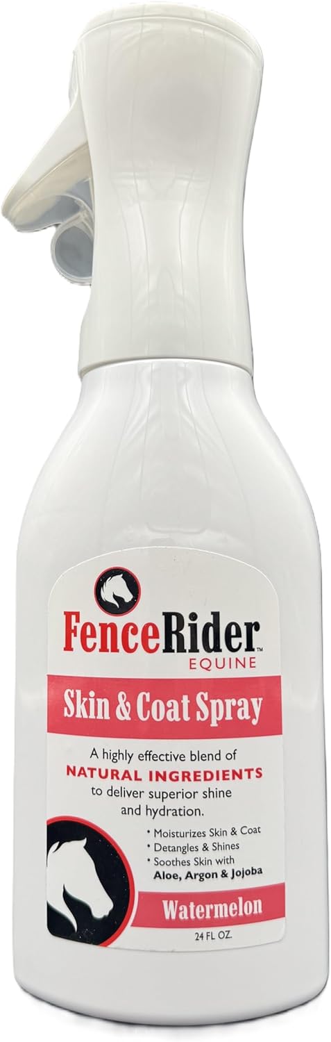Fence Rider Skin & Coat Spray for Horses, Blend of Premium Natural Ingredients to Soothe Skin and Shine Coat, 24 oz Ready to Use (Watermelon)