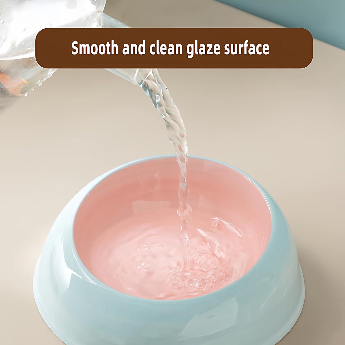 15° Inclined Cat Bowl Optimal Neck Support, Effortless Eating 6.89-Inch Wide and 2.05-Inch Tall Saucer with 7.04-Ounce Capacity Pet Bowl for Cats and Small Dogs（Pink Blue）