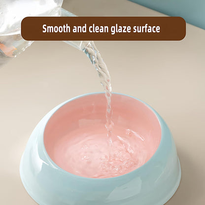 15° Inclined Cat Bowl Optimal Neck Support, Effortless Eating 6.89-Inch Wide and 2.05-Inch Tall Saucer with 7.04-Ounce Capacity Pet Bowl for Cats and Small Dogs（Pink Blue）