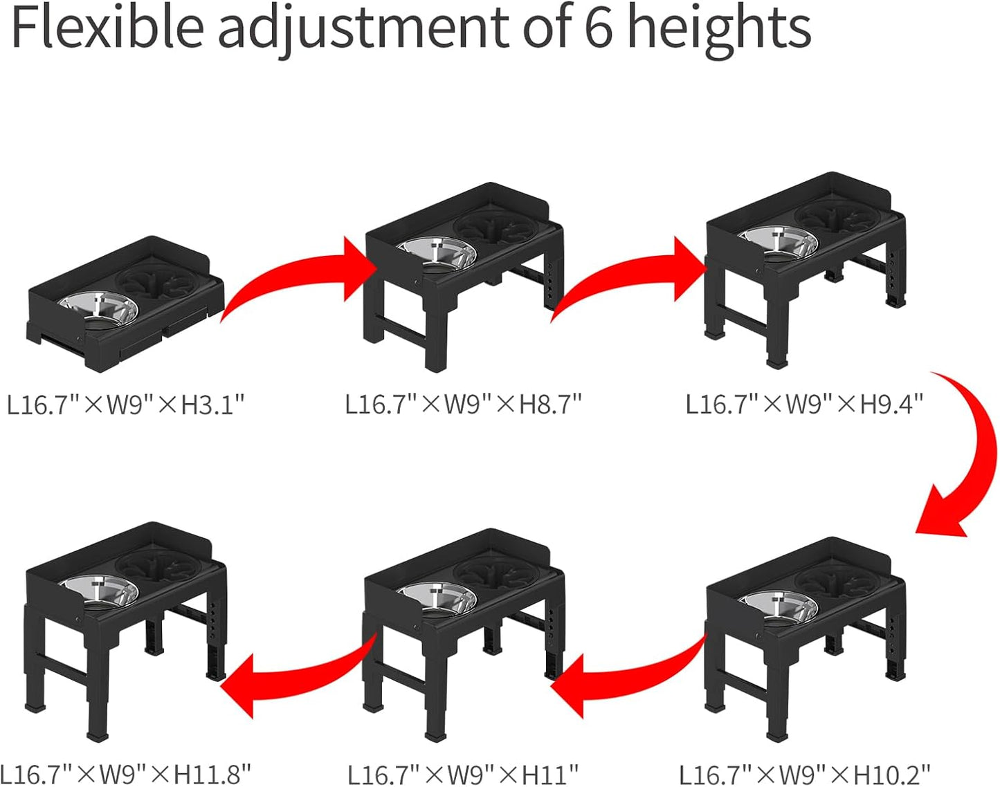 PAKEWAY Elevated Dog Bowls, Spill Proof, Tiltable Pet Feeder with 1 Slow Feeder Bowl &1 Stainless Steel Bowl, 6 Height Adjustable Raised Dog Bowls Stand for Medium Large Dogs