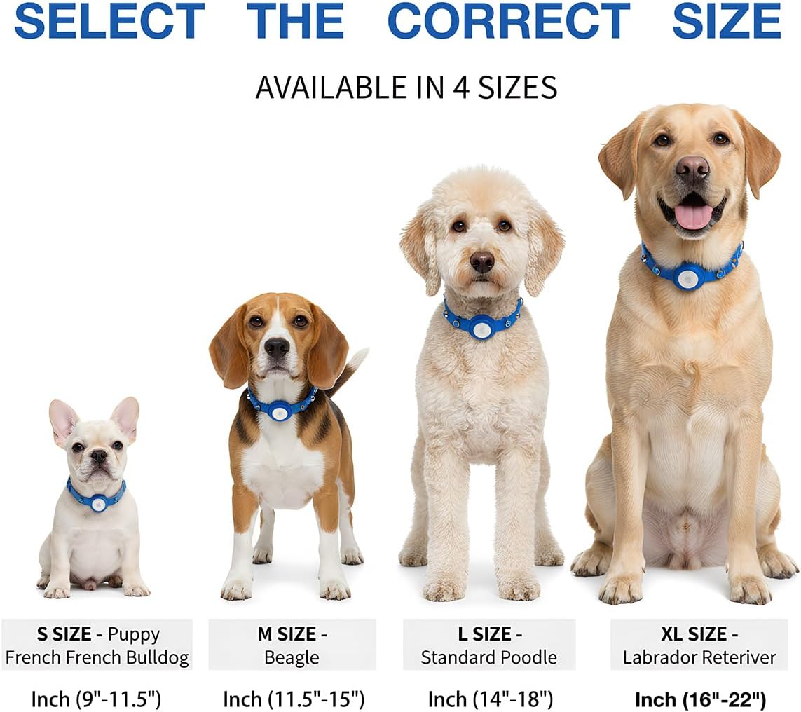 Upgraded AirTag Dog Collar - Adjustable Diamond-Studded Leather Dog Collar with Quick-Release Buckle | Luxurious Jewelry Accessory for Small, Medium, and Large Dogs (L (14"-18"))