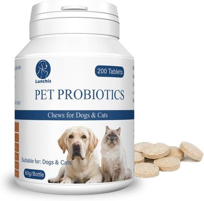 Probiotics for Dogs and Cats, 200 Tablets Pet Multi-Probiotic Supplements, Promotes Digestion and Nutrient Absorption (200 Count)