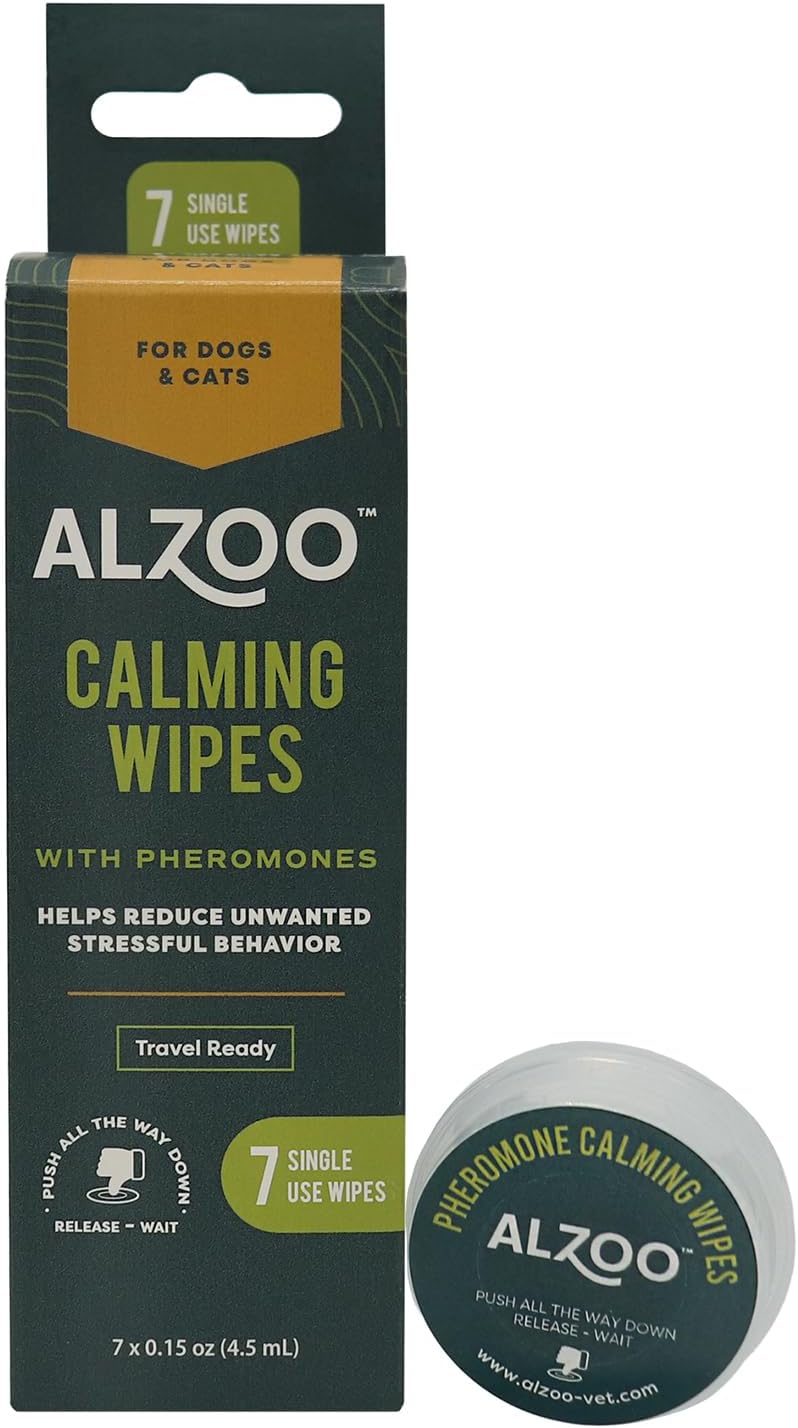 ALZOO Calming Wipes with Pheromones for Cats and Dogs, On The Go Wipes Helps Reduce Stressful Behavior, 0.15 Ounce