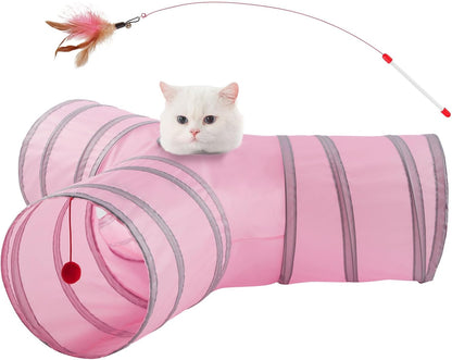 Cat Tunnels for Indoor Cats 3 Way Play Toy Kitty Tunnel Peek Hole Toy with Ball for Cat Tube Fun for Rabbits Kittens and Dogs