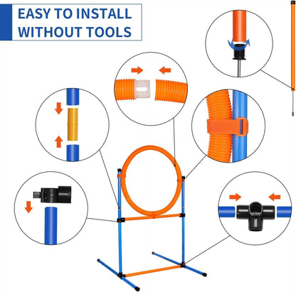Dog Agility Training Equipment, 60-Piece Dog Obstacle Course Training Starter Kit Pet Outdoor Game with Tunnel, Agility Hurdle, Weave Poles, Jump Ring, Pause Box, Toy Balls and Storage Bag