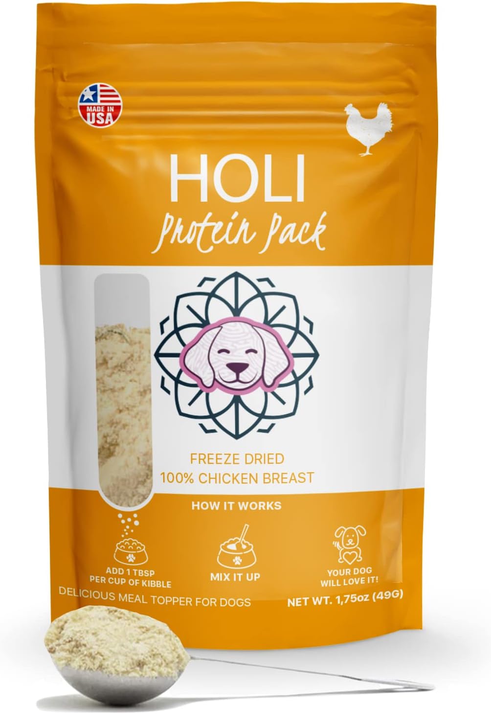 HOLI Freeze Dried Chicken Dog Food Topper - Single Ingredient, Human-Grade Lean Chicken Breast - Dog Food Flavor Enhancer for Picky Dogs – 100% All Natural - 1.75oz