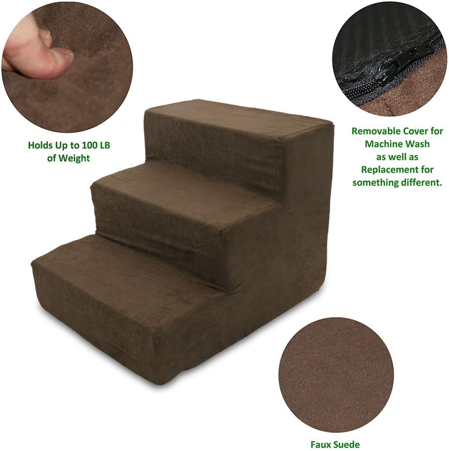 Best Pet Supplies 3-Step Pet Stairs, 18 by 15 by 13-Inch, Dark Brown Suede