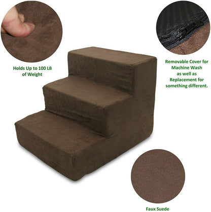 Best Pet Supplies 3-Step Pet Stairs, 18 by 15 by 13-Inch, Dark Brown Suede