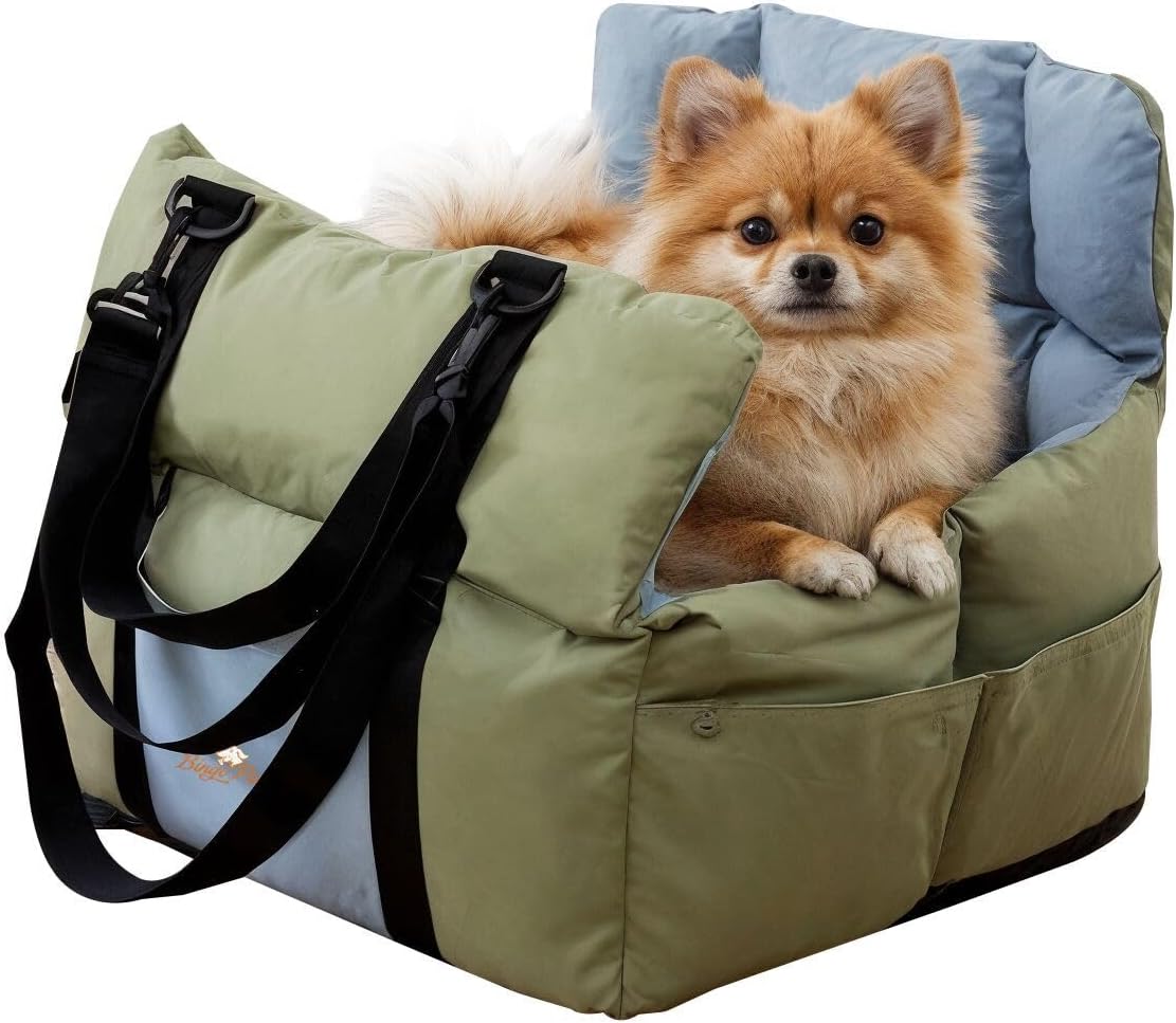 Dog Car Seat for Small Dogs: Doggy Seats Bed for Car Waterproof with Safety Leash - Pet Carseat Doggie Carriers with Storage Pockets, Hair Proof, Light Green