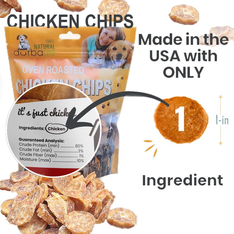 Chicken Chips Dehydrated Single Ingredient Treats for Dogs | Easy Chew | 1" Treat Size Ideal for Dog Training, Especially Puppies (4.0 oz (114g))