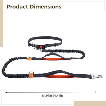 Hands-Free Dog Leash for Running, Waist Adjustable, 5.4-7.9 Ft, Reflective