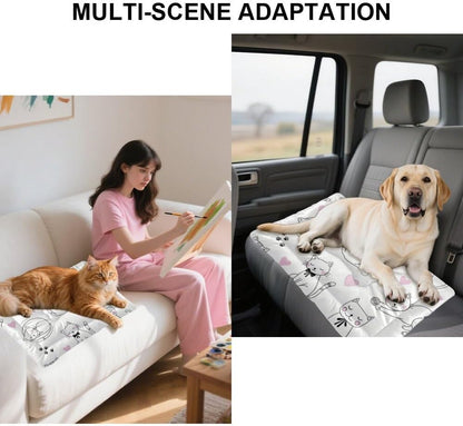 Ultra Soft Cat Bed with Anti-Slip Bottom, Cute Cats Pet Supplies Chew Proof Crate Pad Cat Bed for Desk Comfy Dog Kennel Mat for Indoor& Outdoor Sofa Cars, Machine Washable 24 X 36 Inch