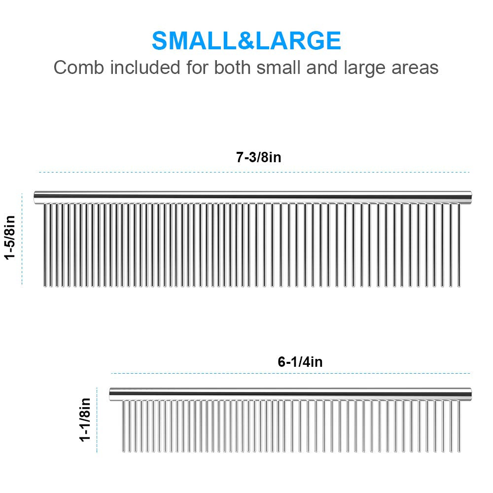 2 Pack Dog Combs with Rounded Ends Stainless Steel Teeth, Cat Comb for Removing Tangles and Knots, Professional Grooming Tool for Long and Short Haired Dog, Cat and other pets, 6.3IN/7.4IN