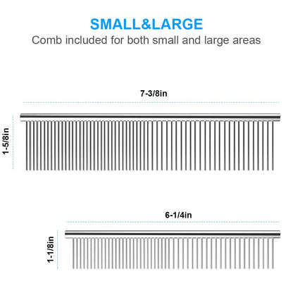 2 Pack Dog Combs with Rounded Ends Stainless Steel Teeth, Cat Comb for Removing Tangles and Knots, Professional Grooming Tool for Long and Short Haired Dog, Cat and other pets, 6.3IN/7.4IN