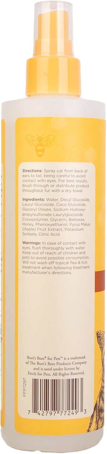 Burt's Bees for Pets Waterless Cat Shampoo for Cats with Shea Butter and Honey - A No Rinse Dry Kitten Shampoo, Gentle Cat Grooming Supplies for Pet Cleaning, Kittens & Indoor Cats, 10 Fl Oz