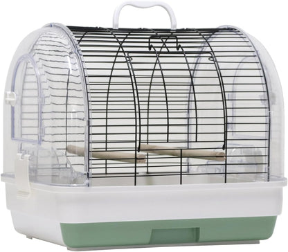 Portable Bird Cage Carrier for Small to Medium Birds,Secure Multi-Access Locking Doors, Easy-to-Clean Slide-Out Tray, and Natural Wood Perches with Transparent Feeders