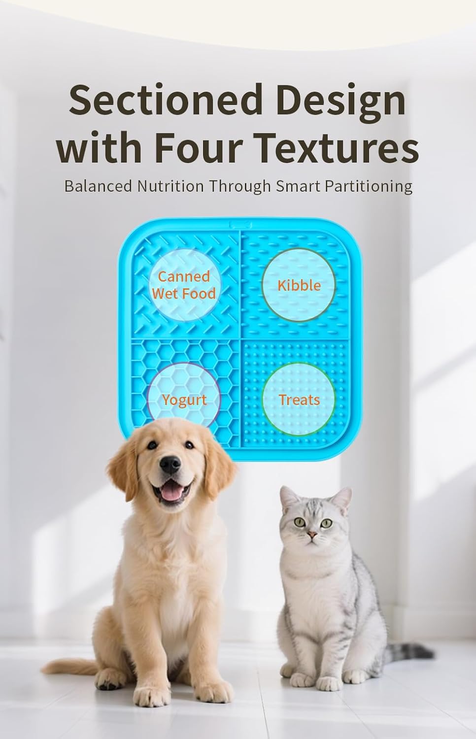 Dog Licking Mat for Anxiety Relief, Slow Feeder Silicone Pad with Strong Suction Cups - Food Grade - Dishwasher Safe, Freezer Safe - for Dogs and Cats (Blue)