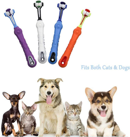 Orgrimmar 3-Sided Pet Toothbrush Dog Toothbrush Removing Bad Breath Tartar Cleaning Mouth Pet Dental Care Cat Cleaning Mouth (4 Count (Pack of 1))