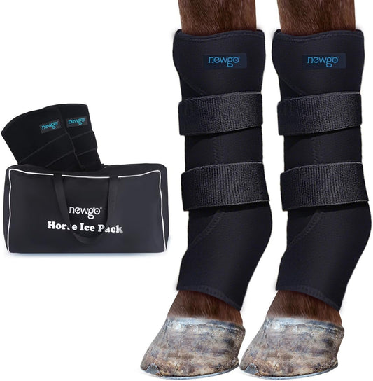 NEWGO Horse Ice Pack Reusable Horse Leg Wrap for Injury, Cooling Horse Knee Wrap Full Coverage Leg Ice Boot Cold Pack 2 Wrap with 4 Gel Packs for Knee, Legs, Boots, and Hooves