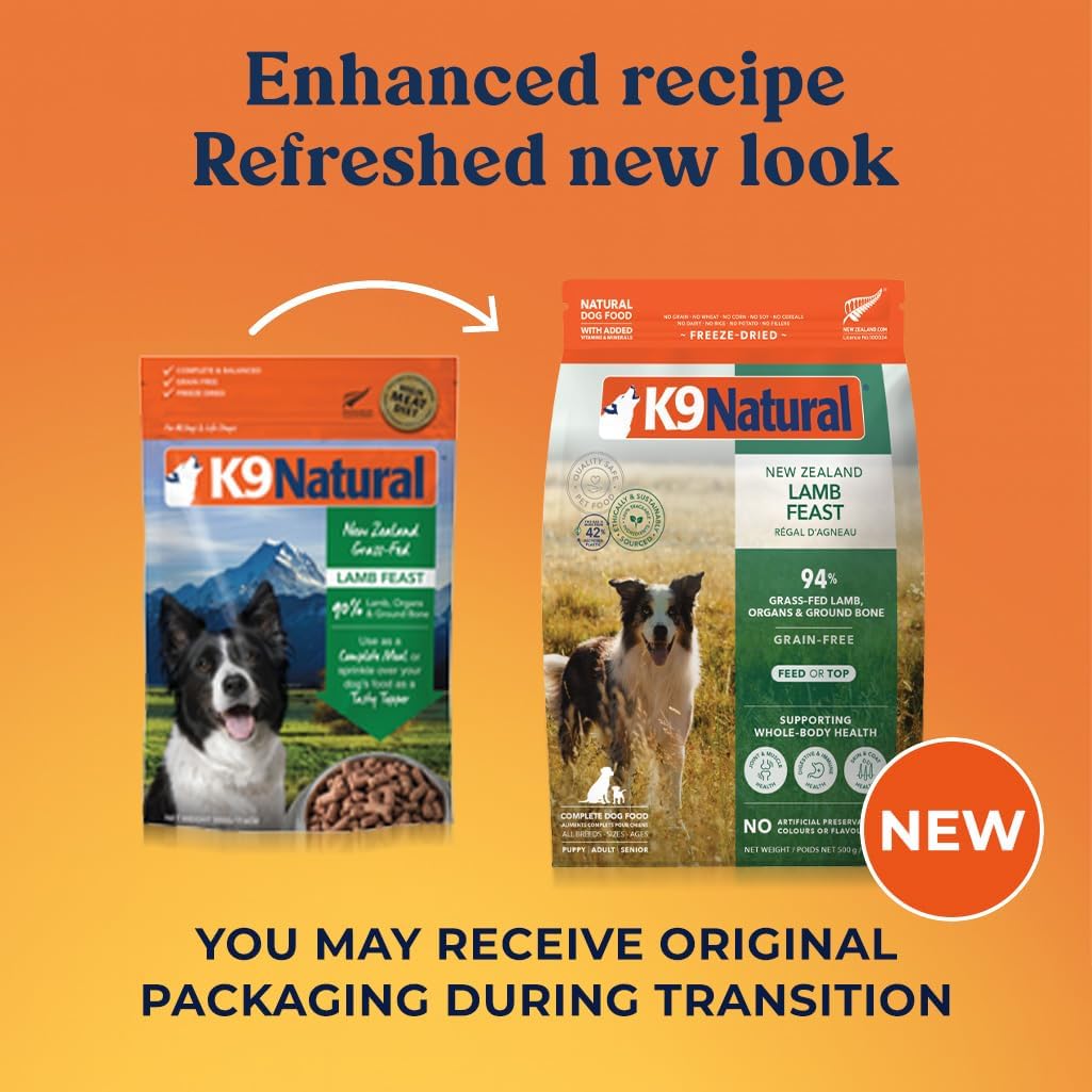 K9 Natural - Grain Free Freeze Dried Dog Food - Lamb, 1.1lb and Hoki & Beef, 17.6oz