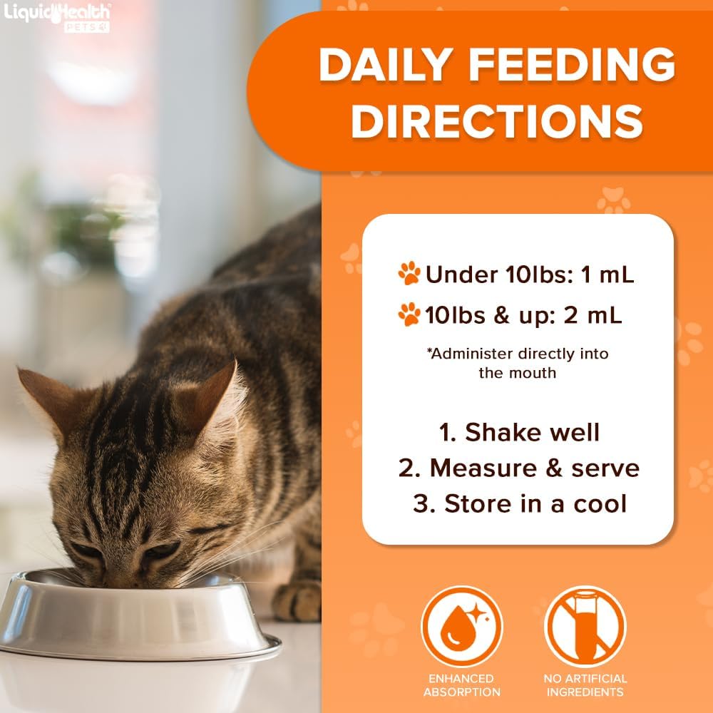 LIQUIDHEALTH Pets Liquid Cat Glucosamine Joint Purr-Fection - Hip & Joint Health Relief Support, Chondroitin Feline Droppers for Senior Older Adult Cats & Kittens - Made in The USA (2 oz)