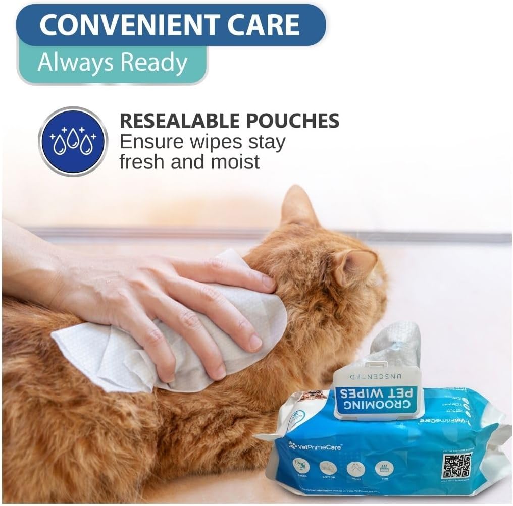 Pet Grooming Wipes for Dogs & Cats, 8” x 8” Plant-Based, Wipes for Cleaning & Deodorizing, Suitable for Pets Body Like Face, Paws, Belly, and Butt, Unscented - 400 Count