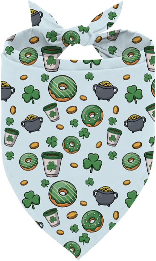 St. Patrick's Day Dog Bandana, Donuts and Clover Print Pet Bandana, Holiday Pet Photoshoot Accessories, Adjustable Triangle Dog Scarf for Small Medium Dogs