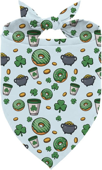 St. Patrick's Day Dog Bandana, Donuts and Clover Print Pet Bandana, Holiday Pet Photoshoot Accessories, Adjustable Triangle Dog Scarf for Small Medium Dogs