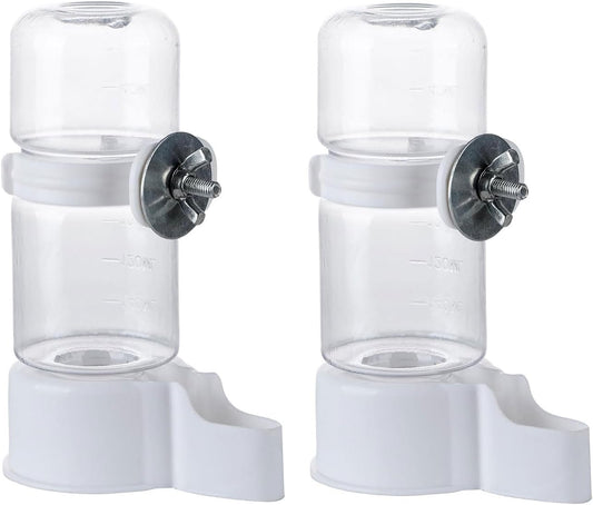Automatic Bird Feeder and Water Dispenser, 2PCS Cage Accessories for Parrots, Budgie, Lovebirds, Parakeet, Cockatiel - Food Seed and Bottle Drinker (White 140ml)